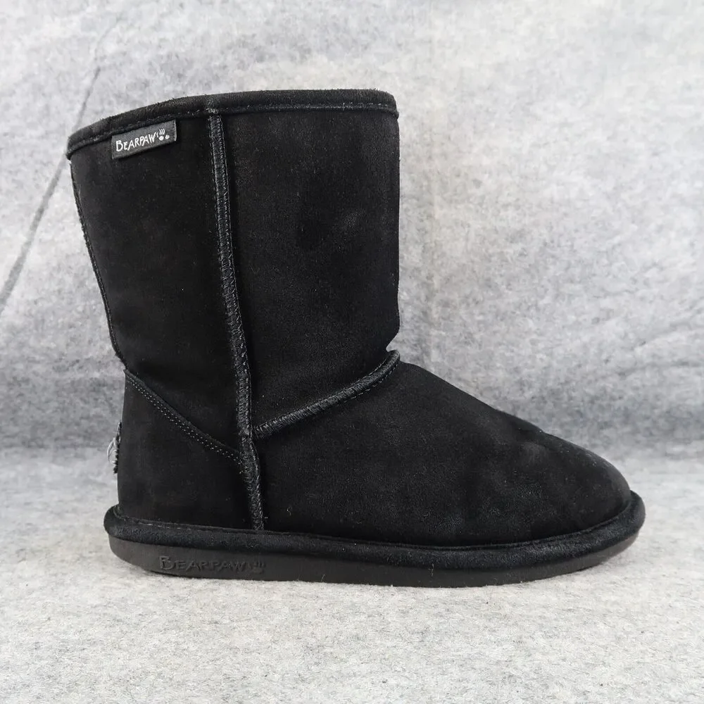 Bearpaw Shoes Kids 5 Winter Boots Pull On Leather Wool Evangaline Black Comfort